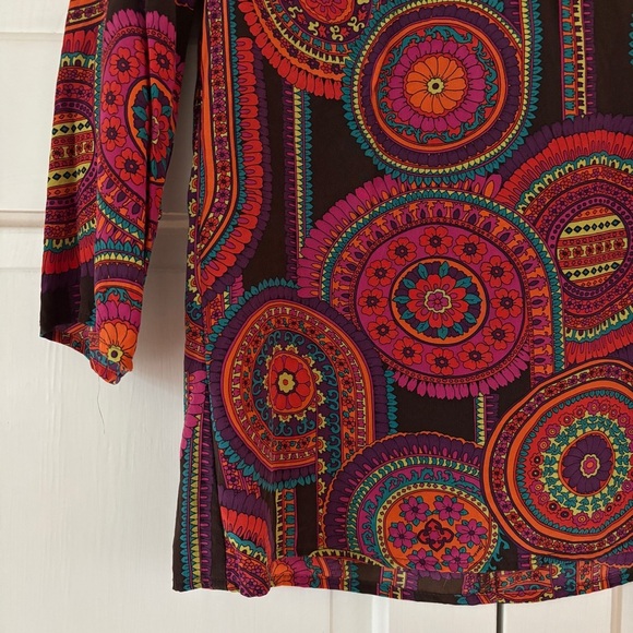 Trina Turk 3/4 Sleeve Shirt Small Abstract Floral 100% Silk Retro 70s 90s Club - Picture 3 of 13